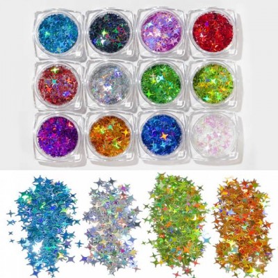 12 Colors Star Shape Laser Shining Holographic Nail Sequins Glitter