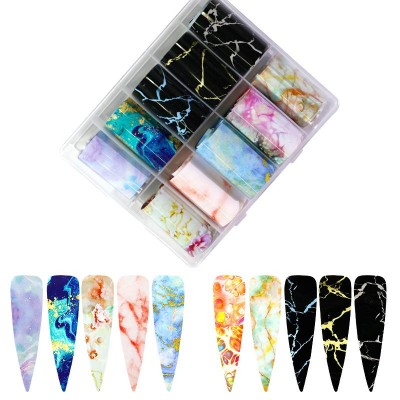 Sparkly Sky Metallic Marble Nail Foil Stickers Slider Nail Transfer Decals Wrap Foil