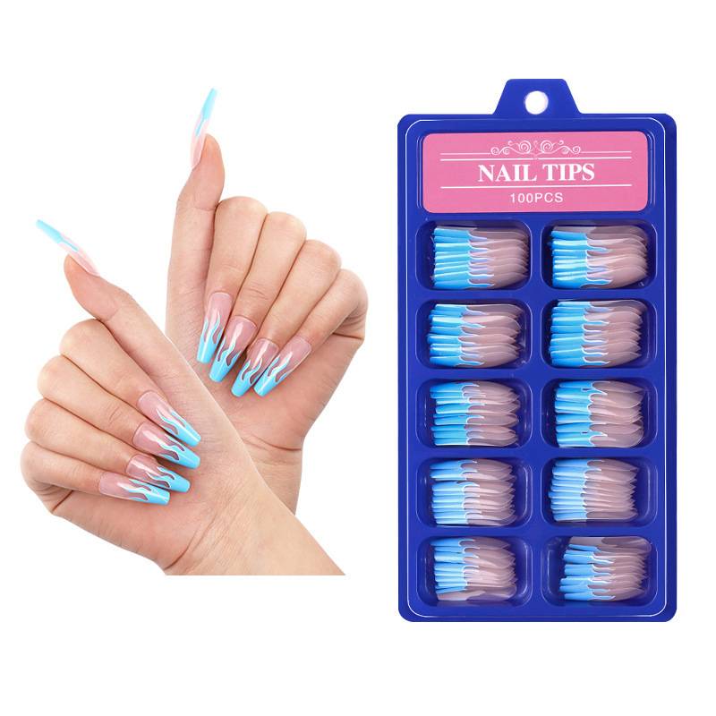 100 Pcs/box Abs Gradient Flame French False Nails Full Cover Long Ballerina Nail Tips