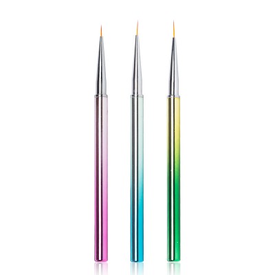 Gradient Colorful Metal Handle 3 pcs Nylon Hair Painting Line Nail Art Liner Brush